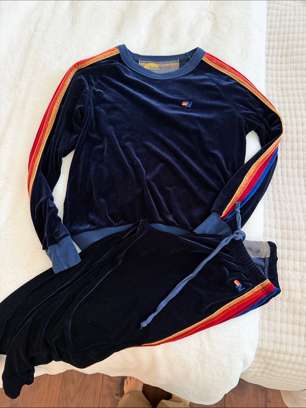 Navy Velour AV SET with Rainbow Stripe